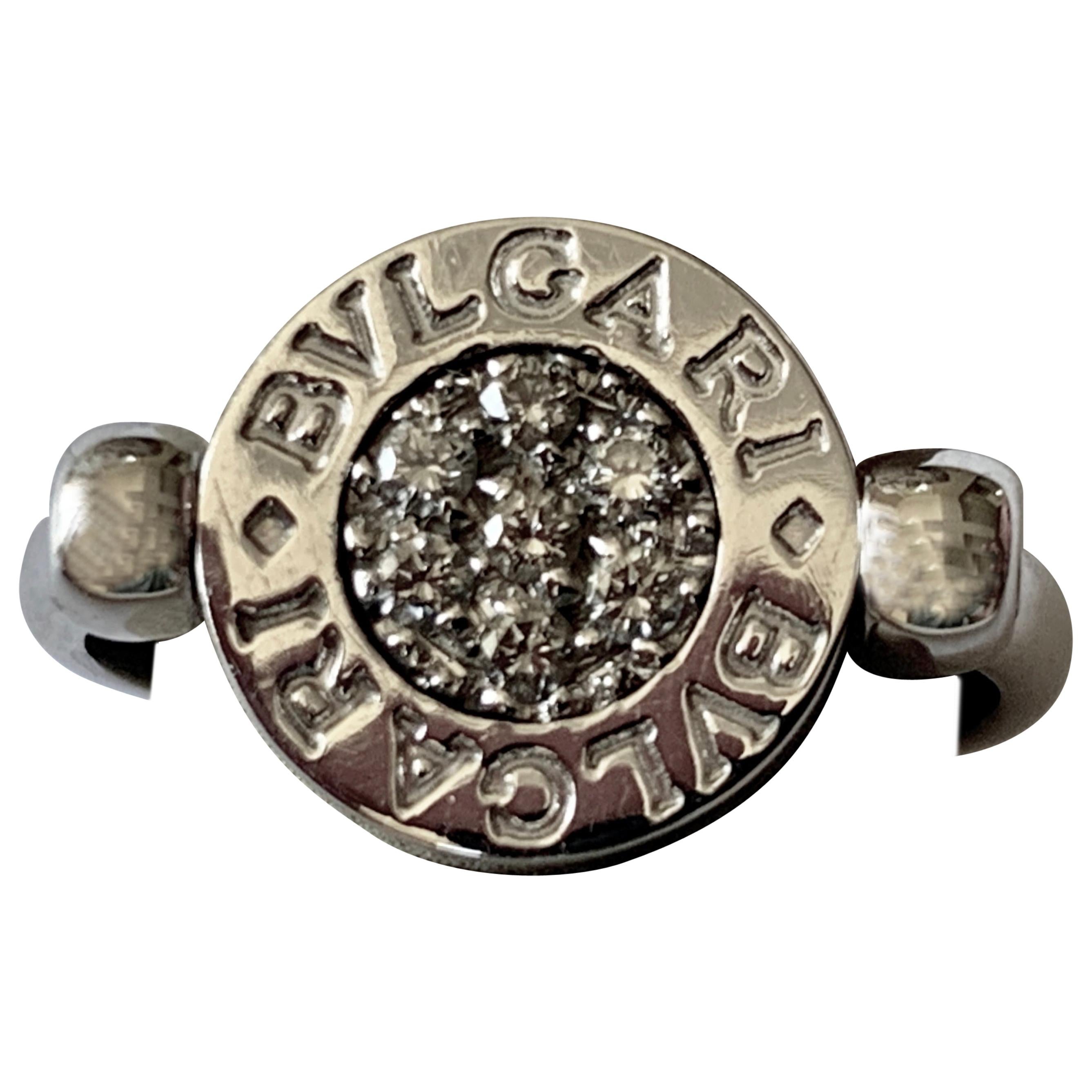 Bulgari Twisted Ring in 18 Karat White Gold, Diamonds and Onyx