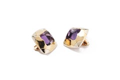 Bulgari Two-Color Pyramid Amethyst Gold Ear Clips
