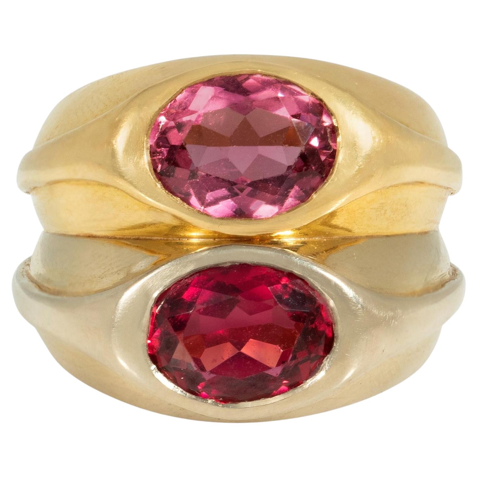 Bulgari, two-stone, two-toned tourmaline ring For Sale