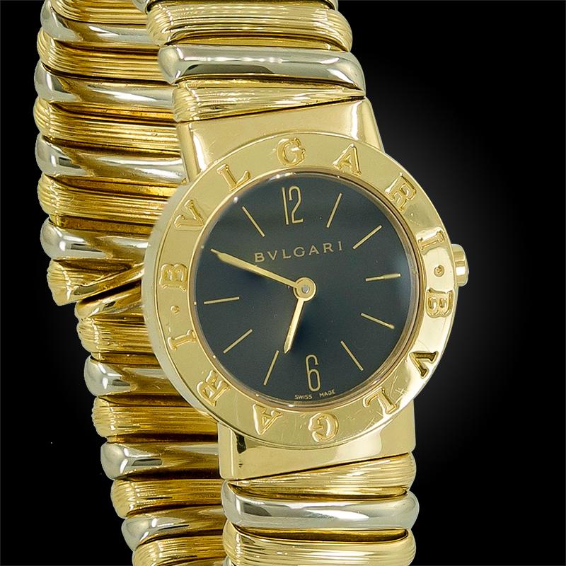 Women's or Men's Bulgari Two-Tone Gold Cuff Wristwatch