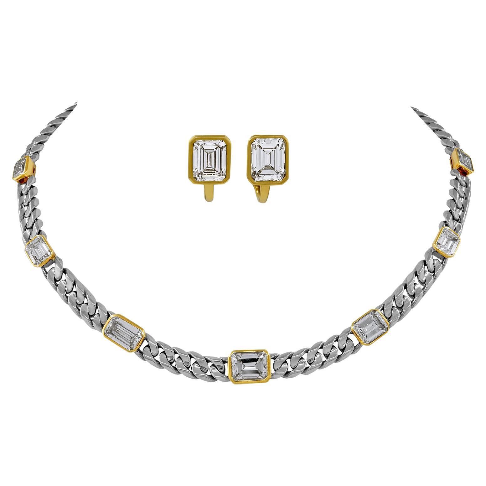Bulgari Two Tone Gold Diamond Link Necklace & Earrings