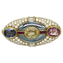 Bulgari Unique Multicolor Sapphire and Diamond Brooch