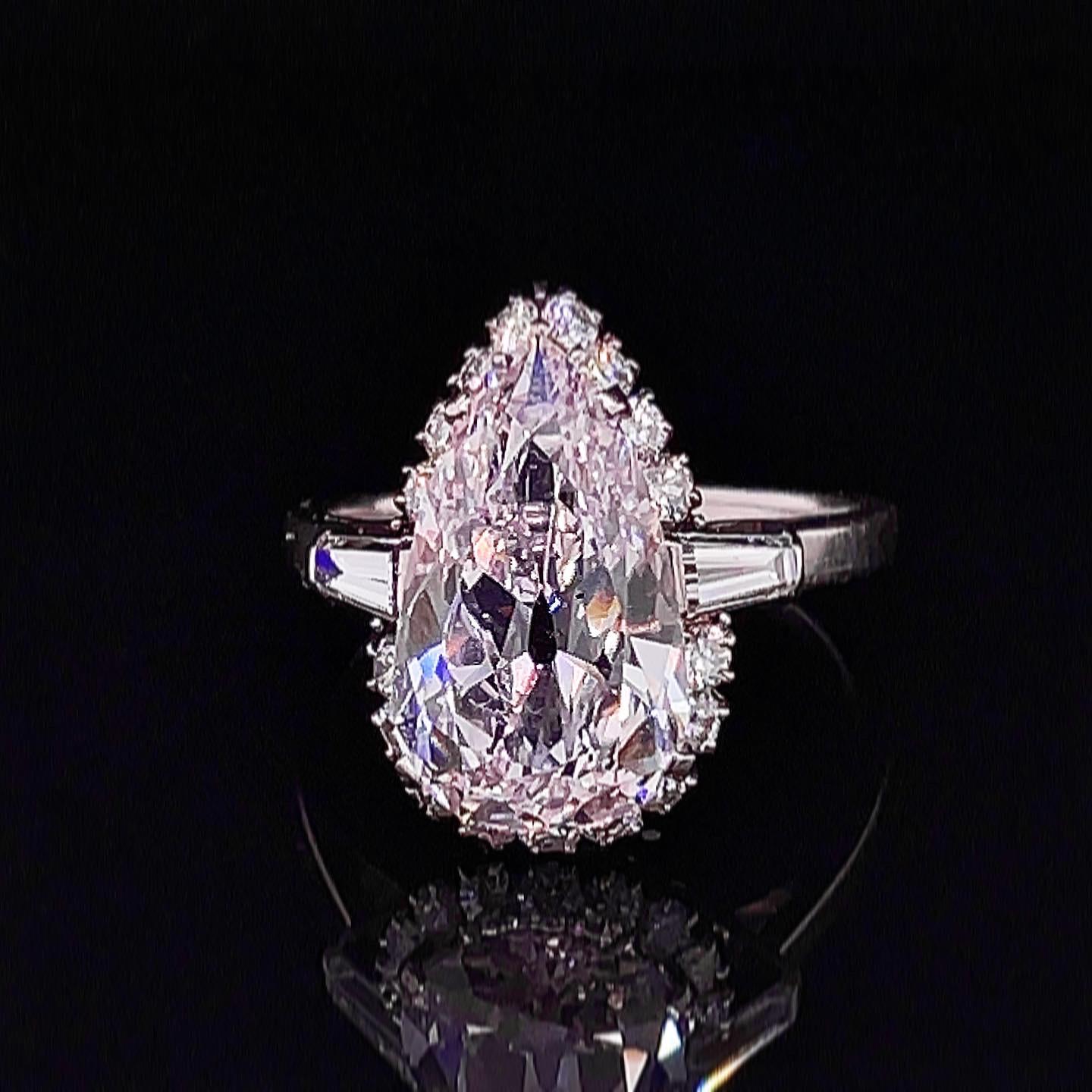 Important Bulgari Old-Cut Pearshape Pink Diamond Ring, ca. 1950s

An important ring by Bulgari, centring a rare very light pink coloured old-cut pearshape diamond of 4.22 carats (GIA certified). The diamond exhibits a very subtle and romantic rosé