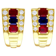 Pendientes Bulgari Vintage de oro amarillo con zafiro rubí y diamantes de 1,38 quilates