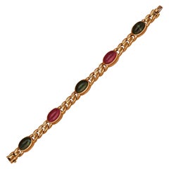 Bulgari Vintage 18 Karat Yellow Gold Multicolored Tourmalines Chain Bracelet