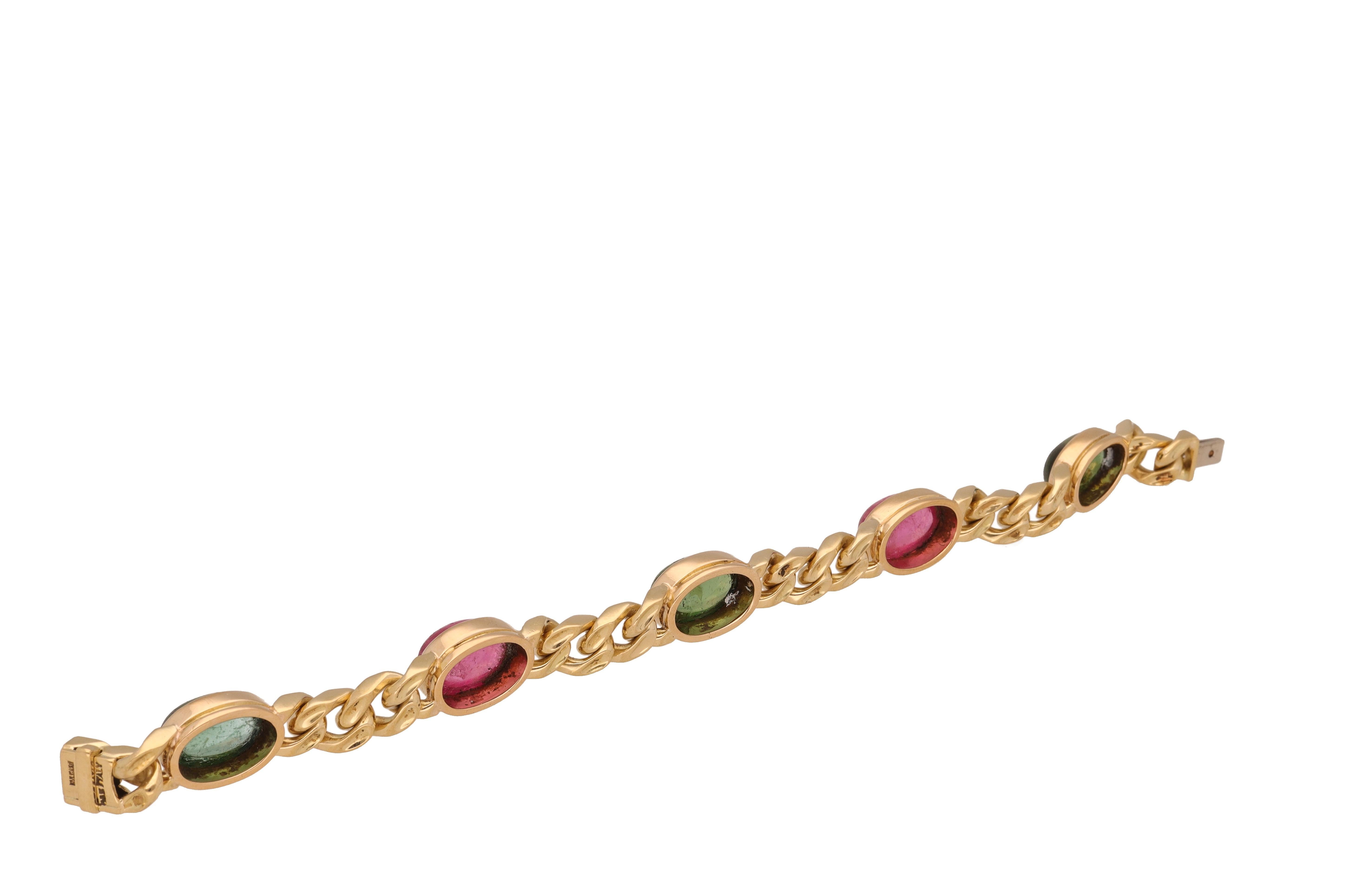 Bulgari Vintage 18 Karat Yellow Gold Multicolored Tourmalines Chain Bracelet In Excellent Condition In Rome, IT