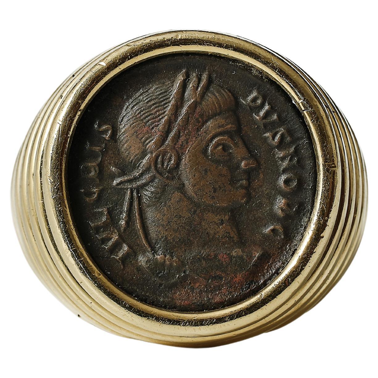 Modern Bulgari 18kt yellow gold 'Monete' bronze coin ring circa 1970-80