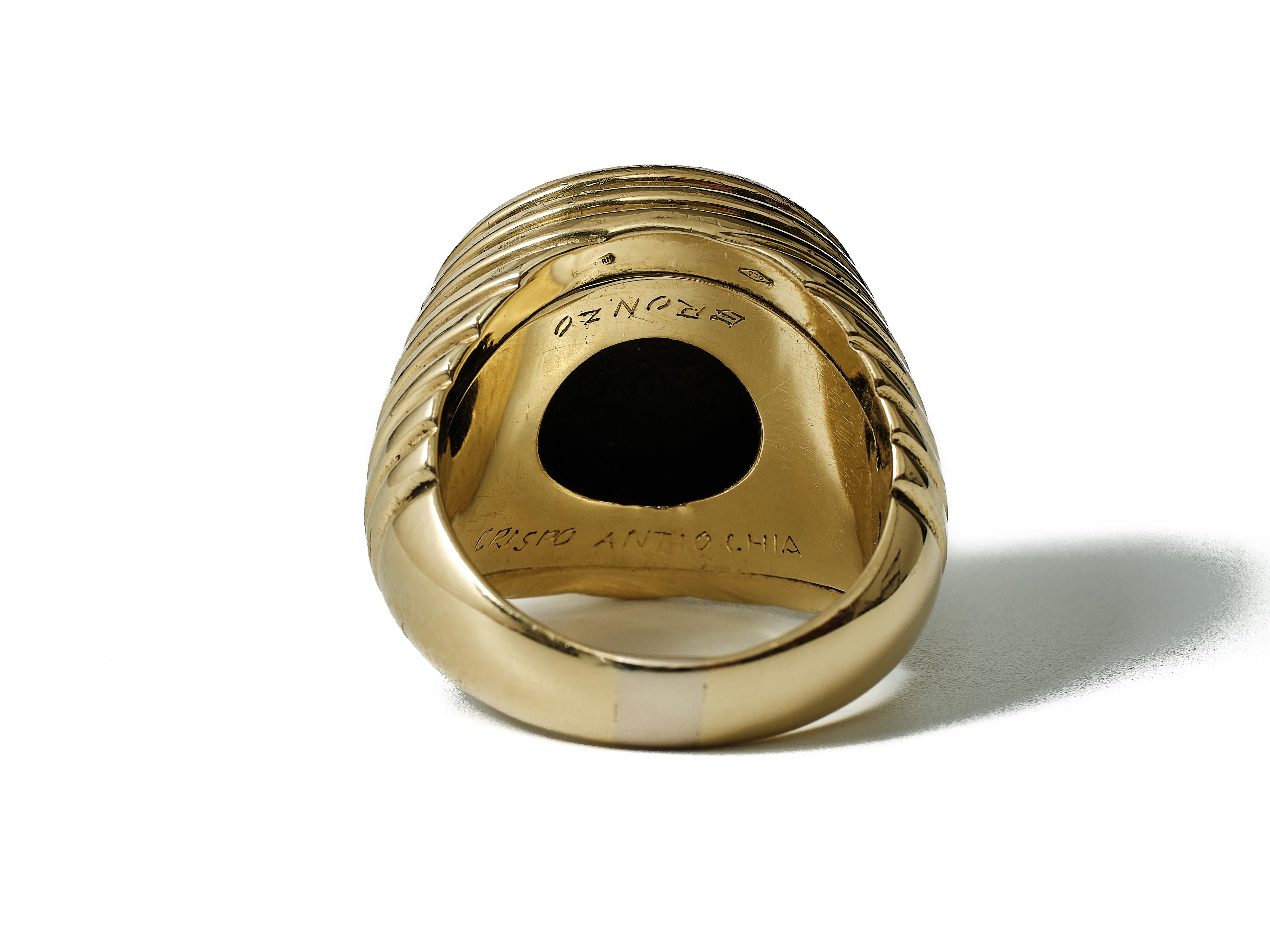 Bulgari 18kt yellow gold 'Monete' bronze coin ring circa 1970-80 1