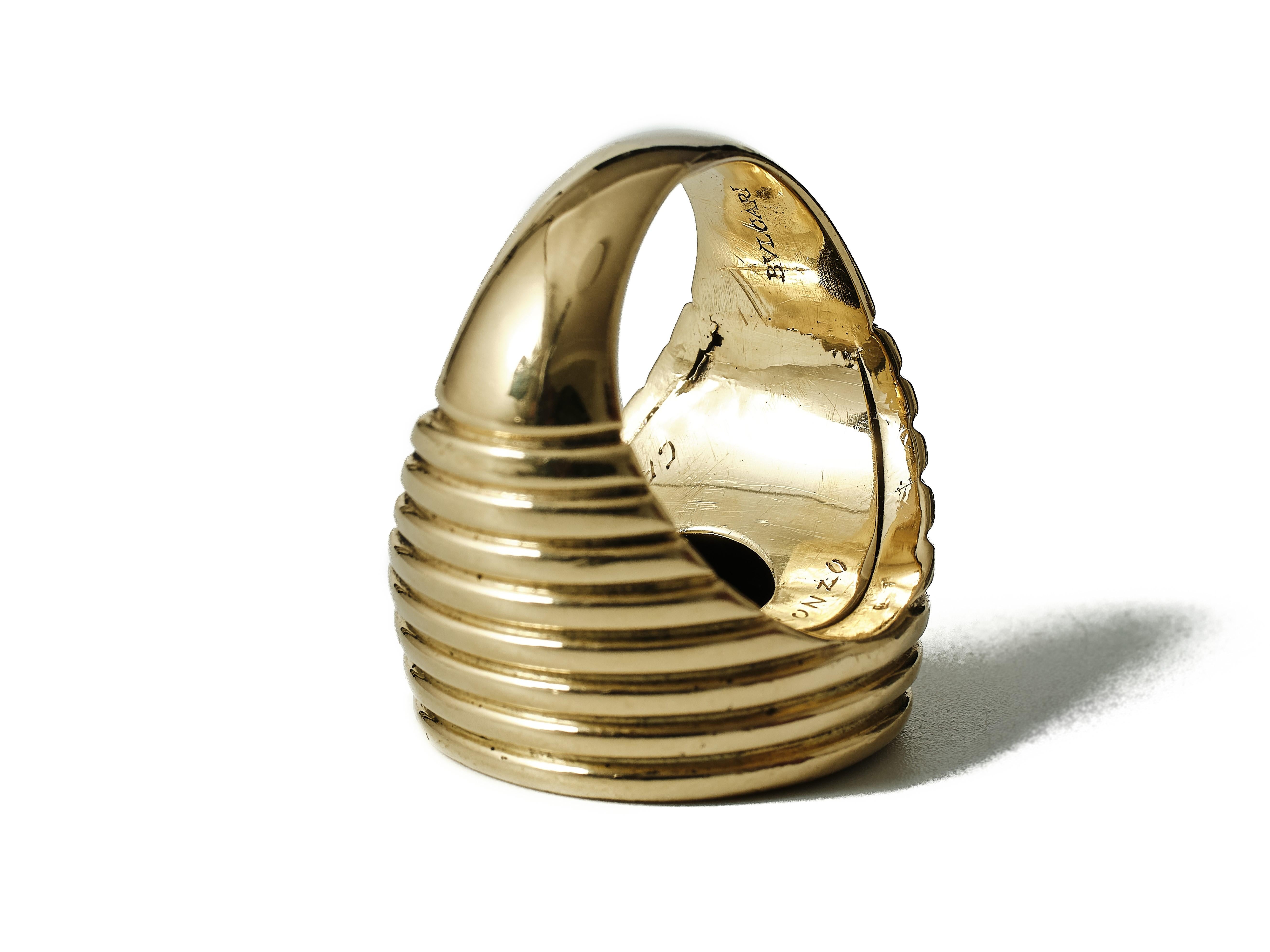 Bulgari 18kt yellow gold 'Monete' bronze coin ring circa 1970-80 2