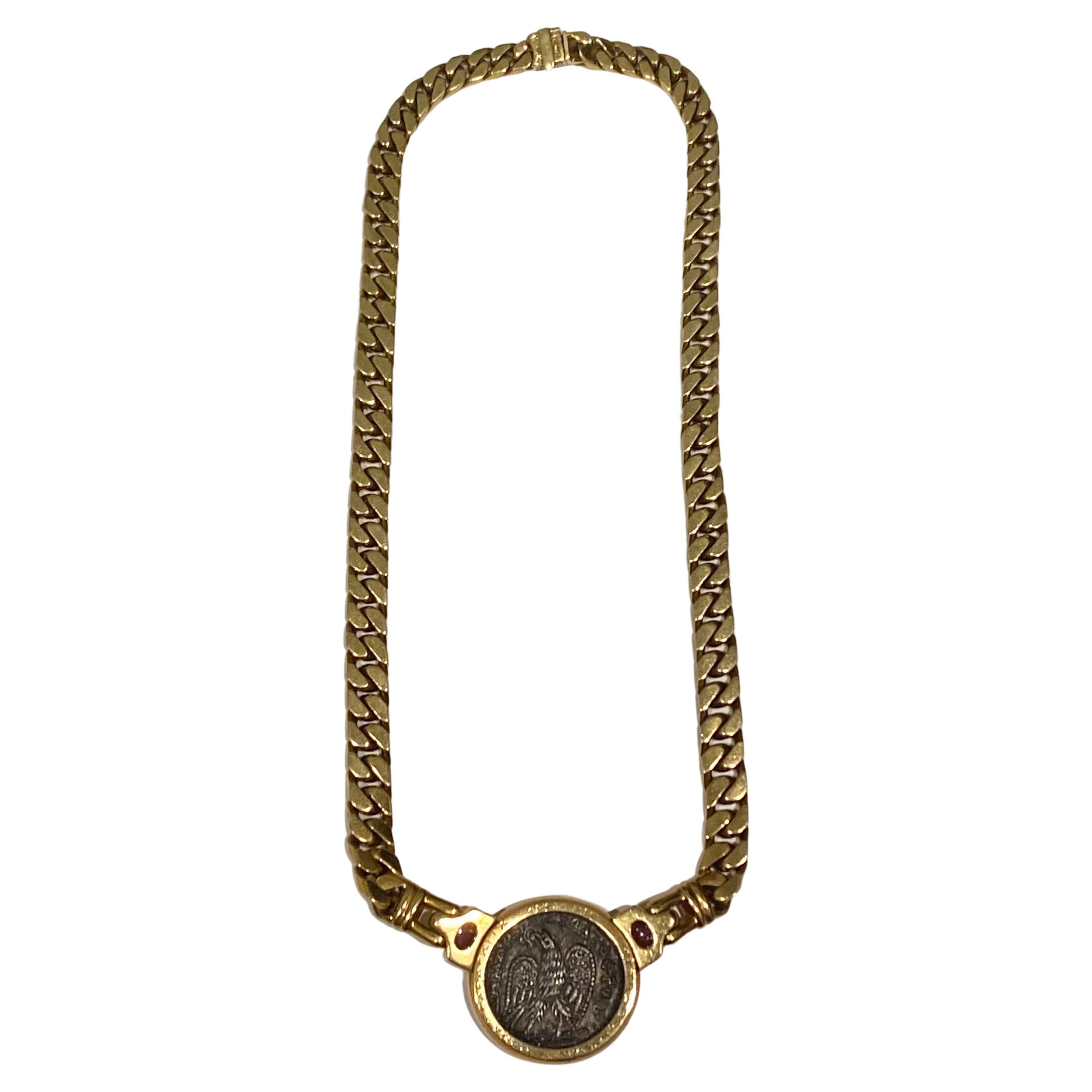 Bulgari Vintage Ancient Coin 18k Ruby Monete Necklace & Earrings Collet Set 1