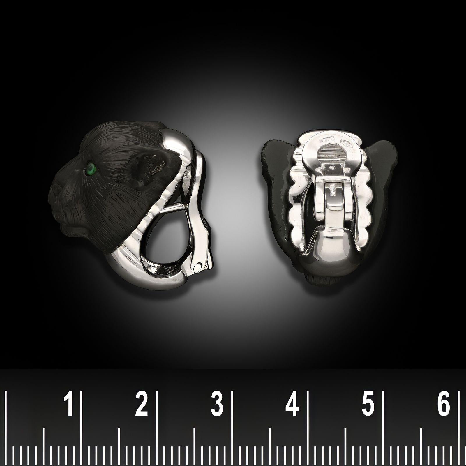 Women's or Men's Bulgari Vintage Carved Onyx Black Panther Earrings Circa 1960 For Sale