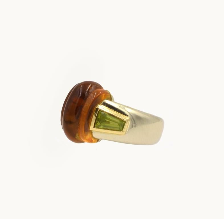 Bulgari Vintage Citrine and Peridot 18 Karat Gold Ring, circa 1980s In Excellent Condition For Sale In Los Angeles, CA