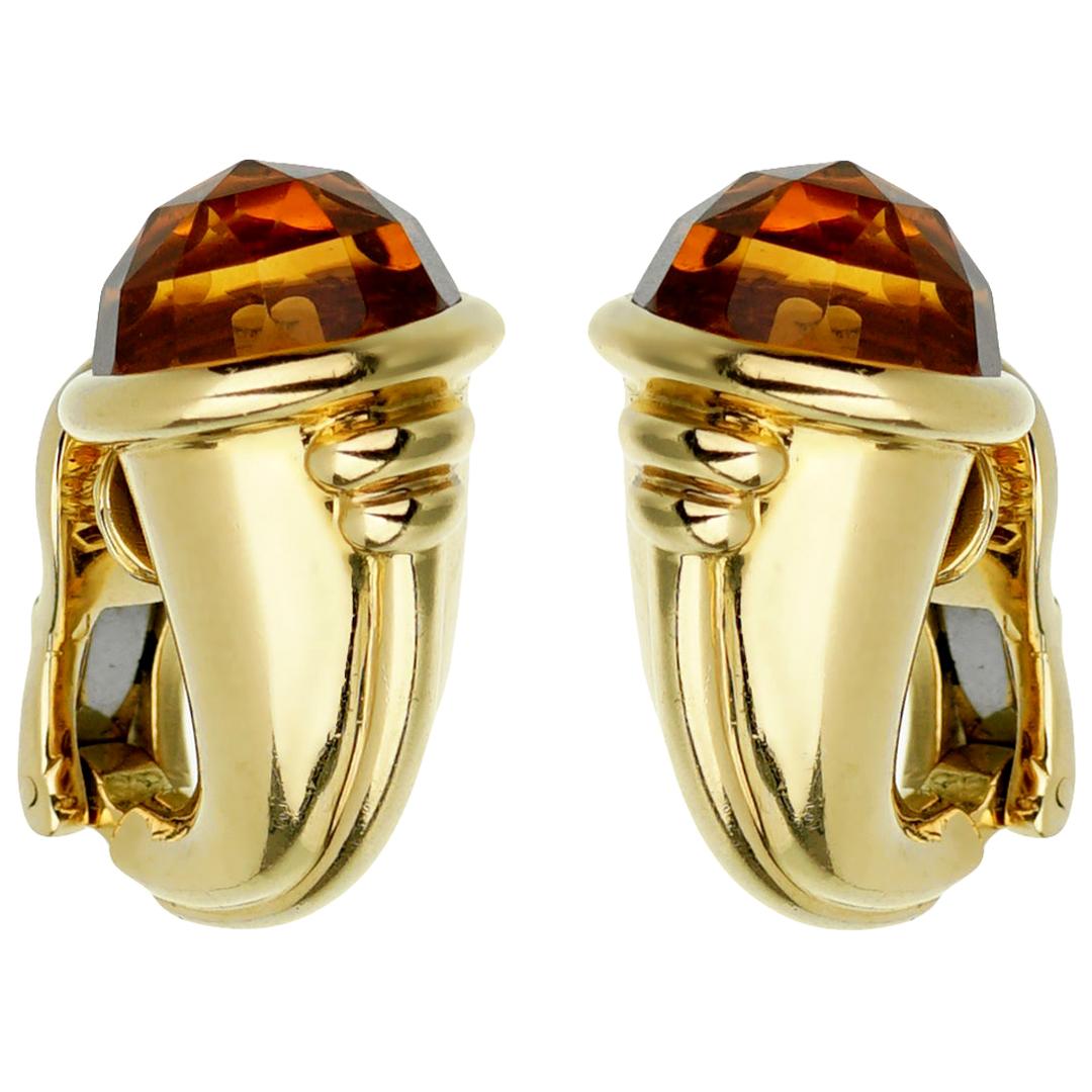 Bulgari Vintage Citrine Yellow Gold Hoop Earrings