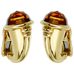 Bulgari Vintage Citrine Yellow Gold Hoop Earrings