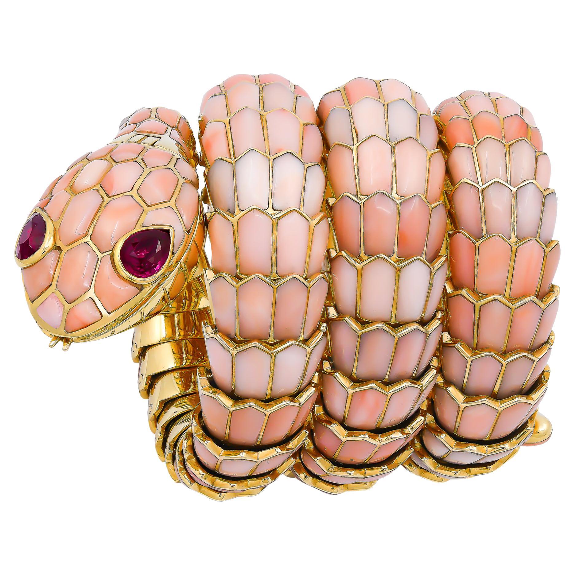 Bulgari Serpenti Vintage Pink Coral Bracelet-Watch, circa 1970