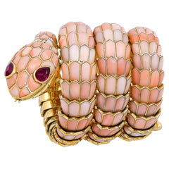 Bulgari Serpenti Vintage Pink Coral Bracelet-Watch, circa 1970