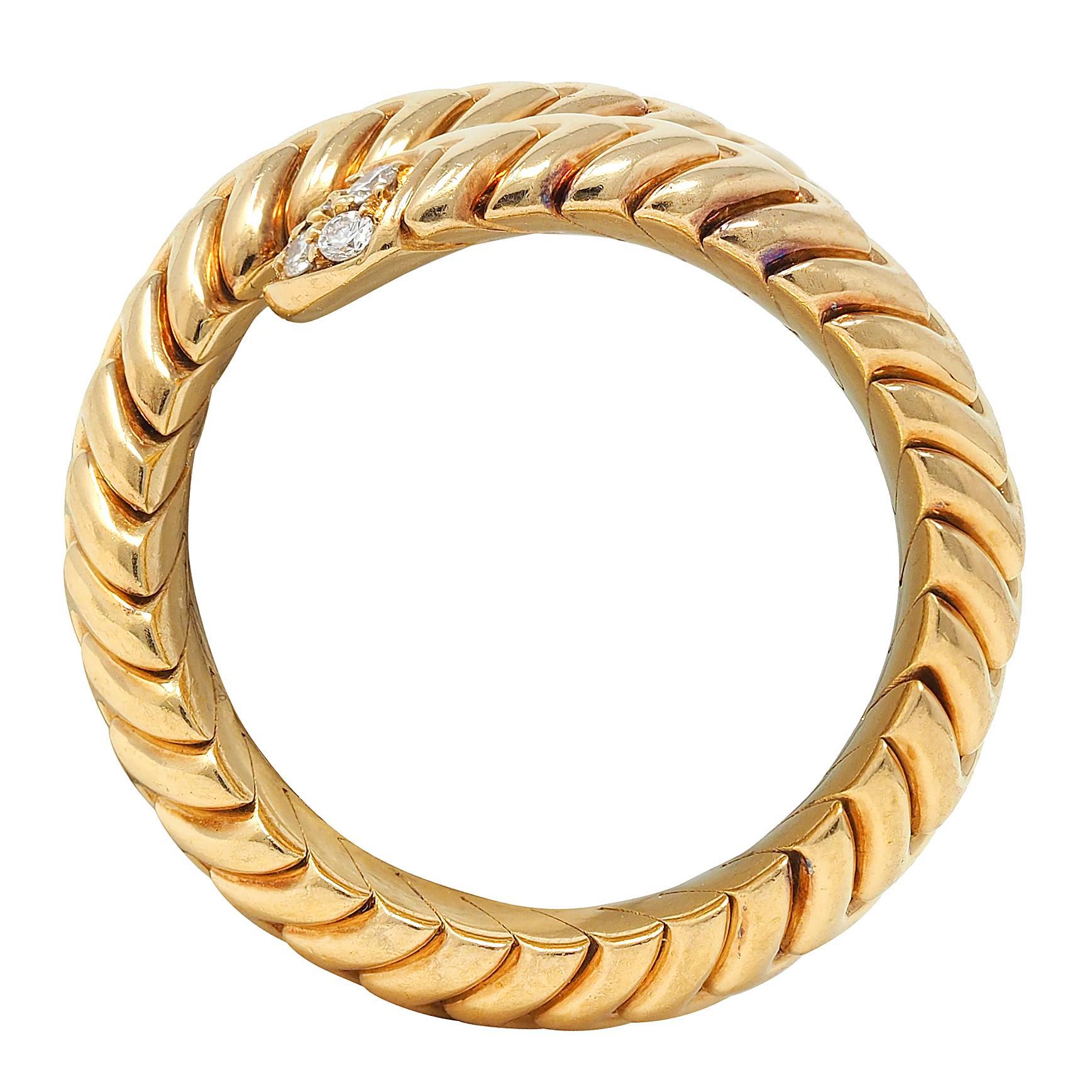 Brilliant Cut Bulgari Vintage Diamond 18 Karat Yellow Gold Spiga Tubogas Bypass Ring