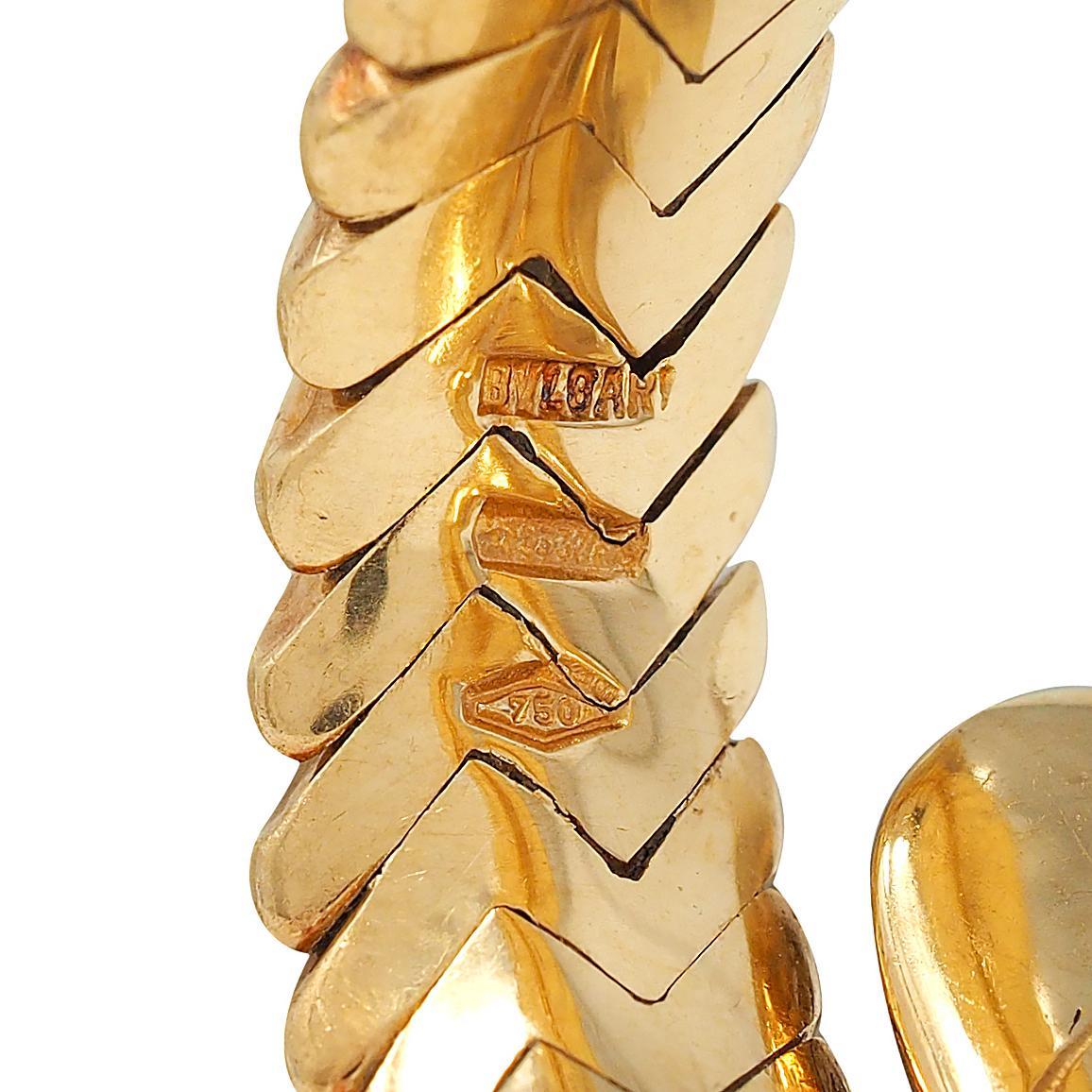 Bulgari Vintage Diamond 18 Karat Yellow Gold Spiga Tubogas Bypass Ring 2