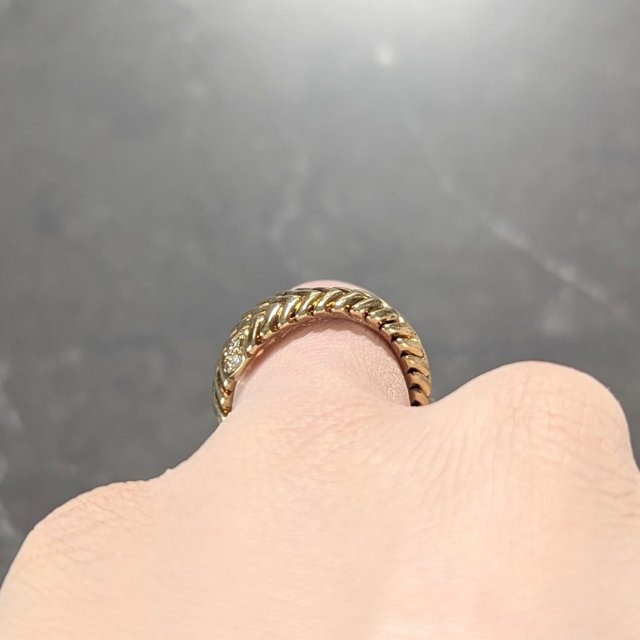 Bulgari Vintage Diamond 18 Karat Yellow Gold Spiga Tubogas Bypass Ring 3