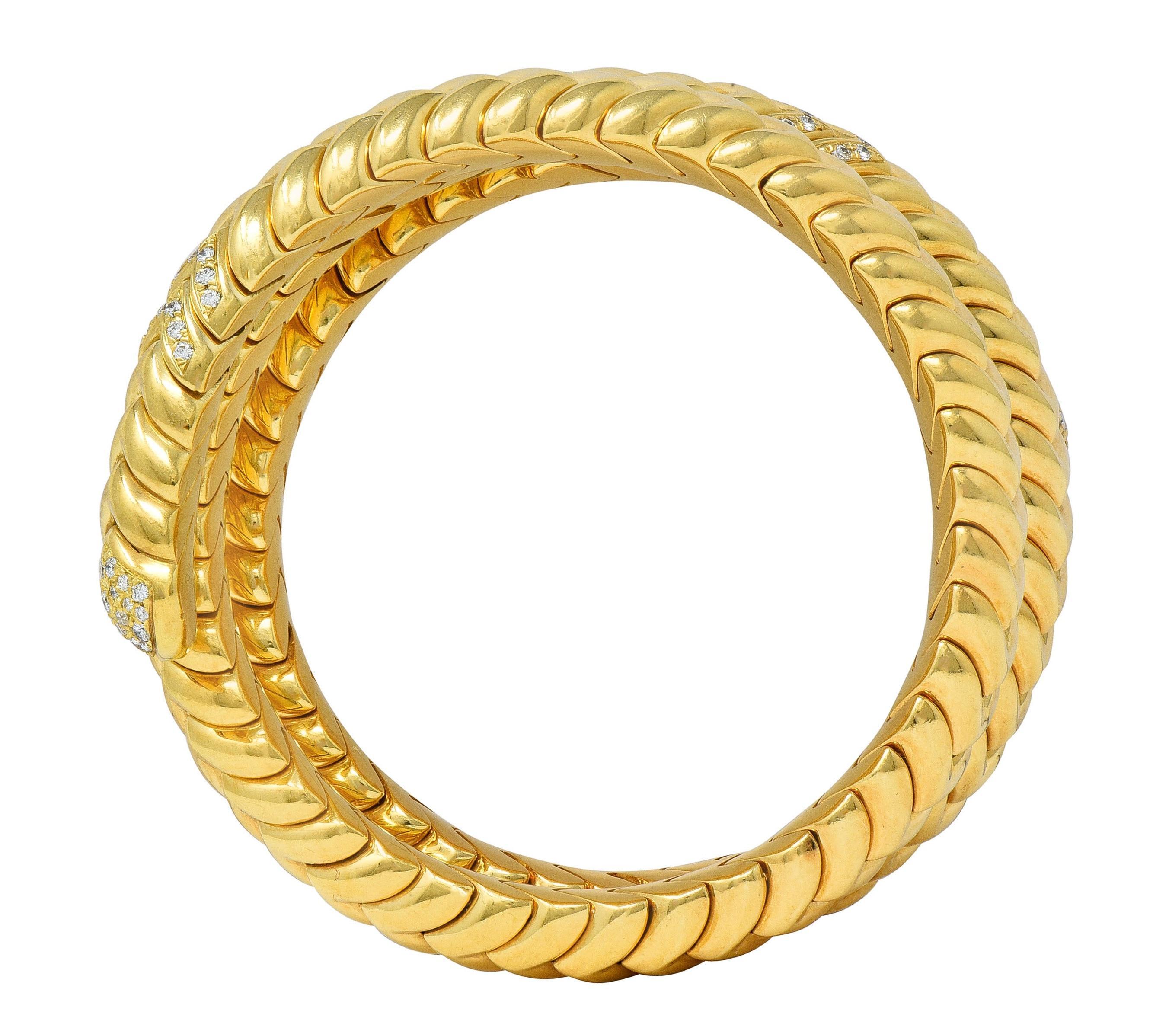 Bulgari Bracelet à trois tiges Spiga Tubogas vintage en or jaune 18 carats et diamants en vente 6