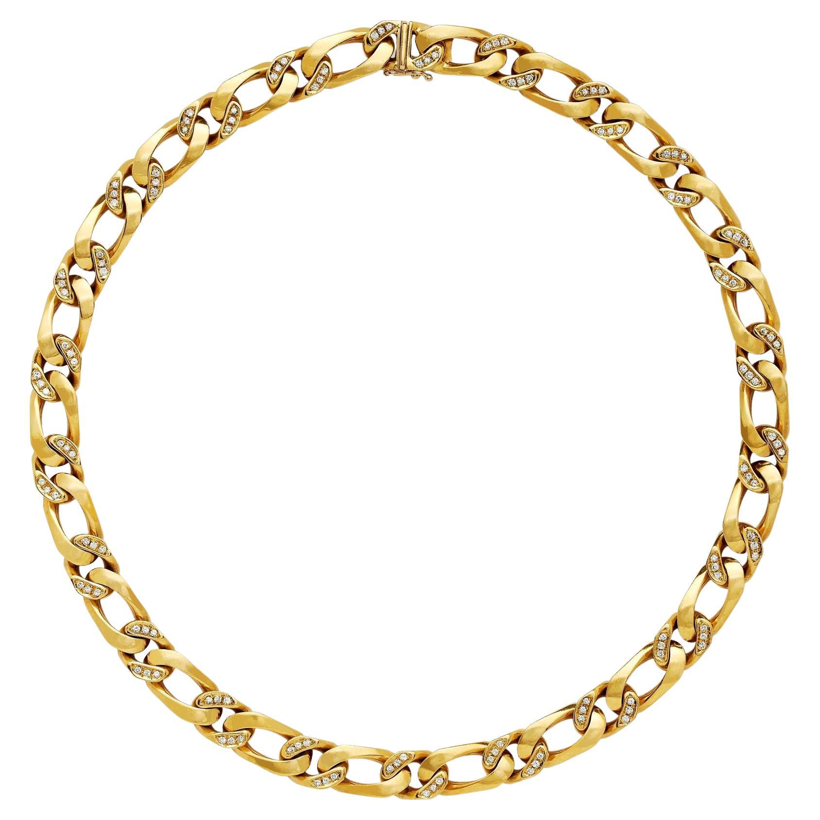 Bulgari Vintage Diamant- und 18 Karat Gelbgold-Gliederhalskette Circa 1990er Jahre im Angebot
