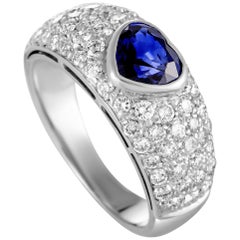 Vintage Bulgari Heart Cut Sapphire Diamond White Gold Ring