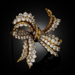 Bulgari Vintage Diamond Bow Brooch in 18ct Yellow Gold Circa 1960
