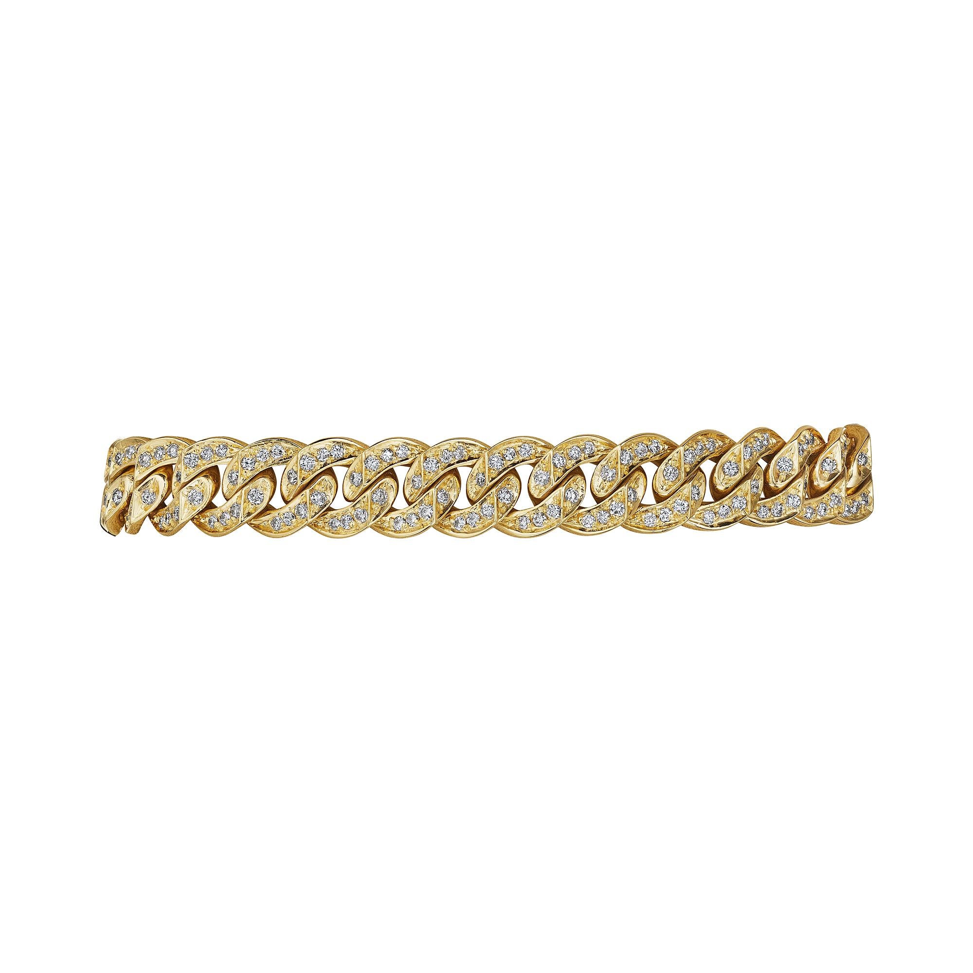 You won't be able to 'curb' your enthusiasm with this Bulgari vintage diamond 18 karat yellow gold curb link bracelet that can be worn 24/7.  With 30 curb links, set with 3.65 total carats of diamonds, this perfectly proportioned bracelet is the one