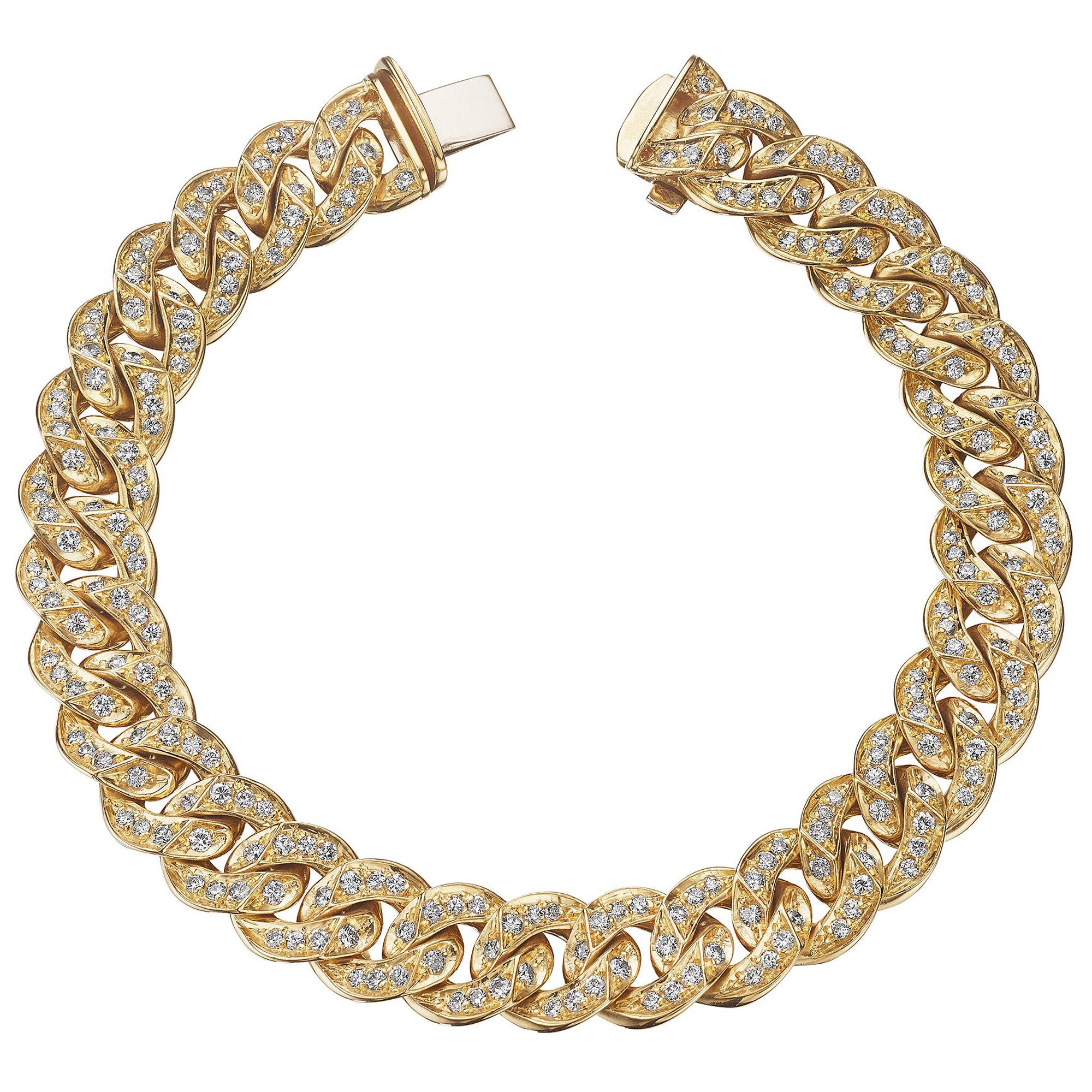 Bulgari Vintage Diamond Gold Curb Link Bracelet