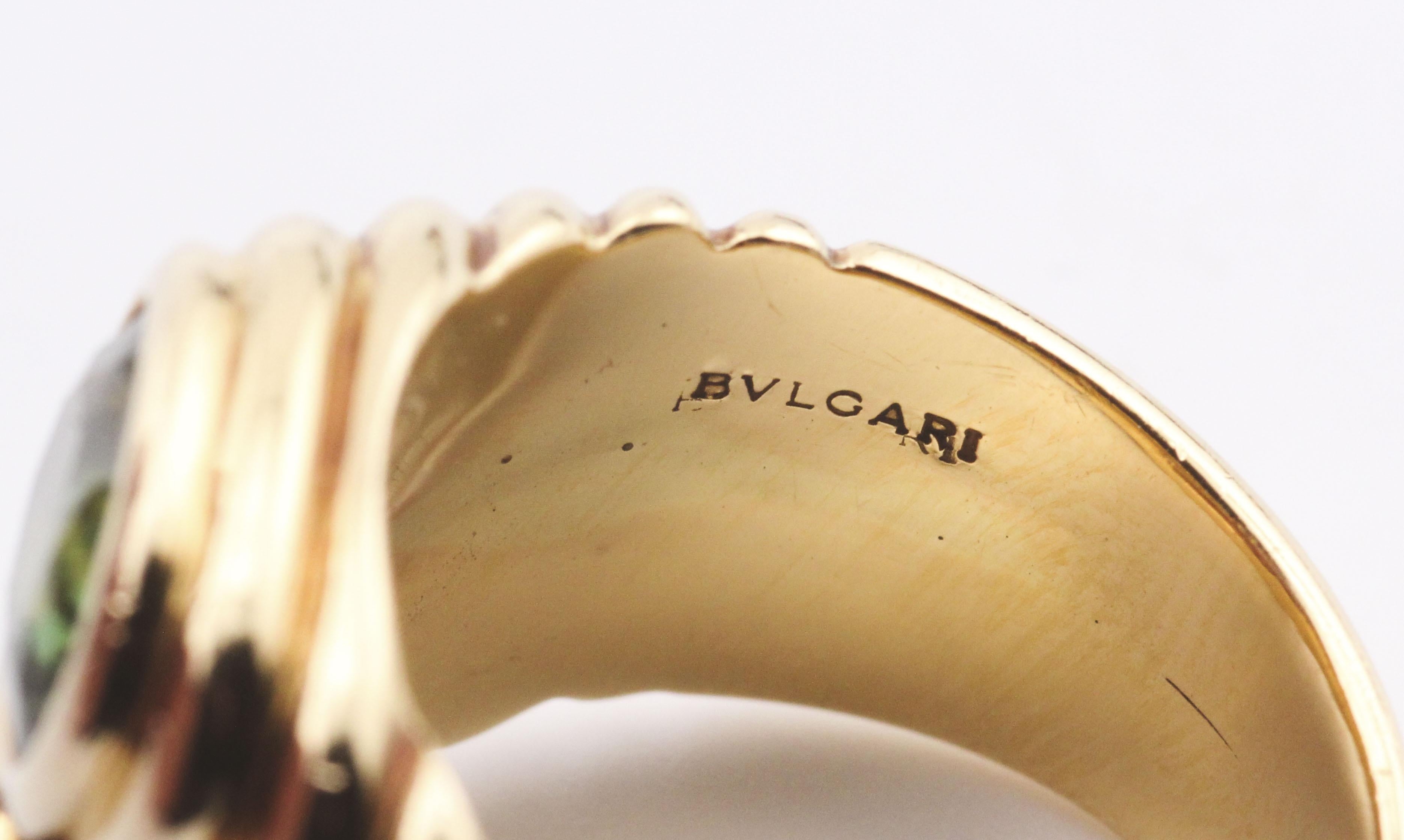 Bulgari Vintage Doppio Grün Rosa Turmalin 18k Gold Ring Größe 5,5 im Angebot 5