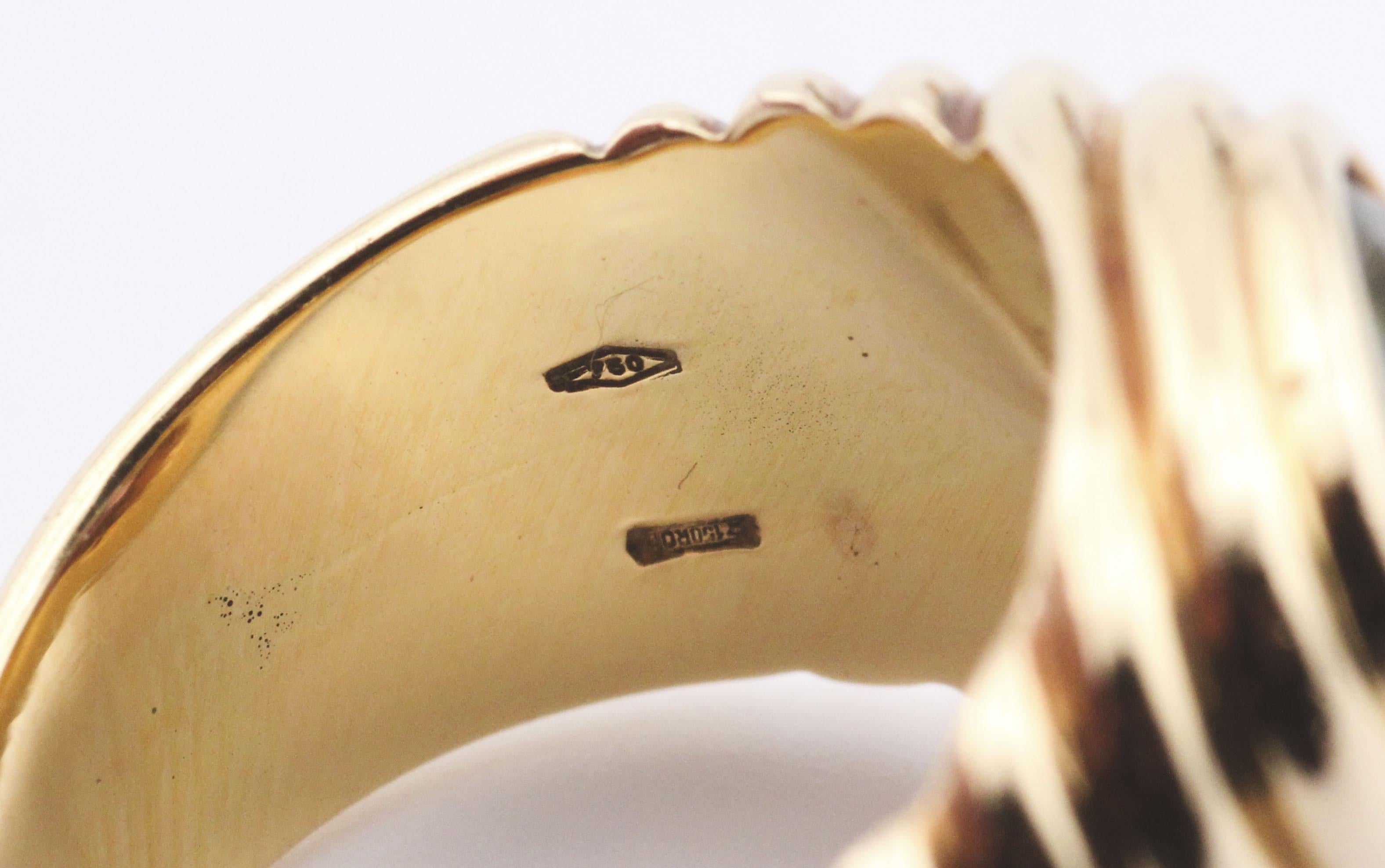 Bulgari Vintage Doppio Grün Rosa Turmalin 18k Gold Ring Größe 5,5 im Angebot 4