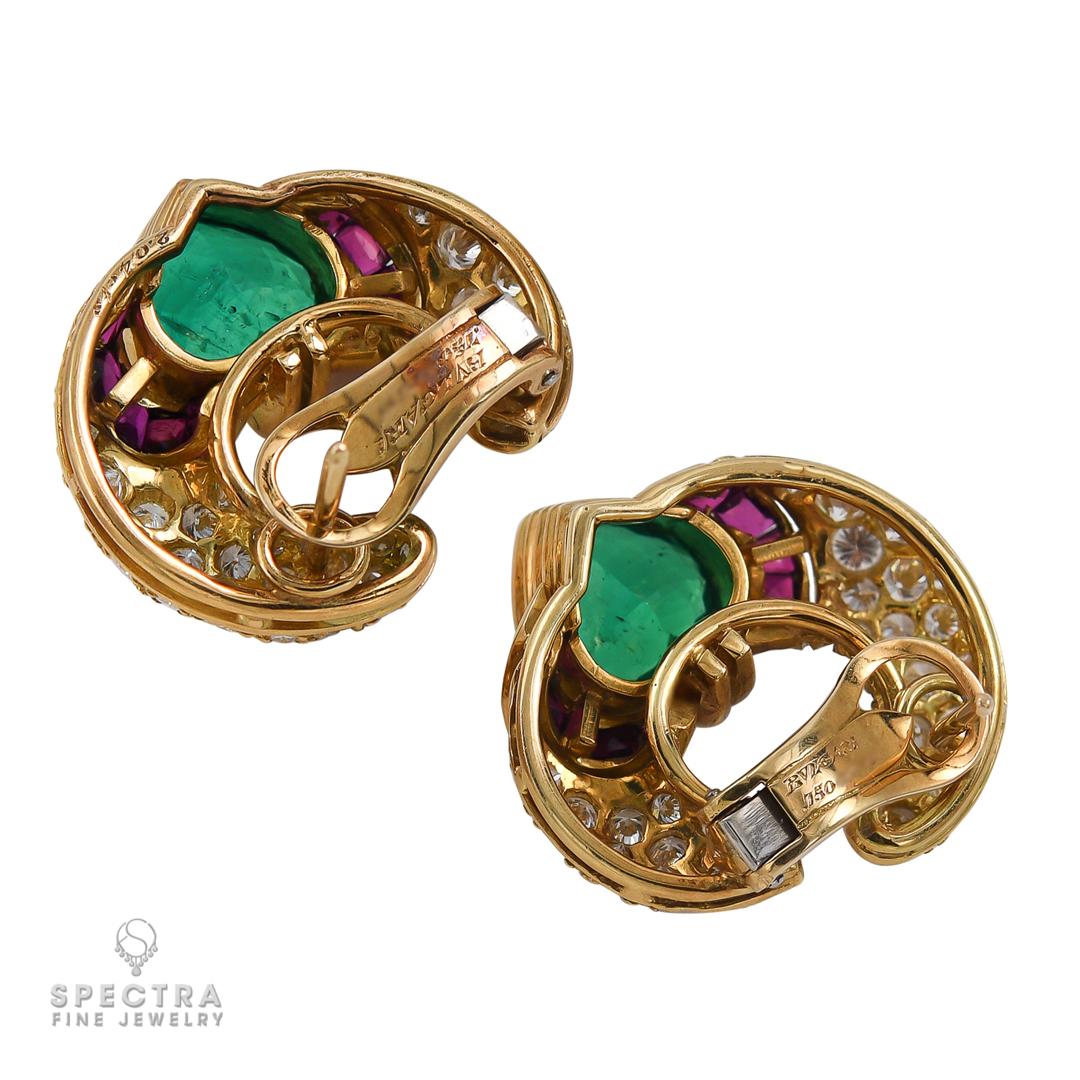 Bulgari Vintage Colombian Emerald Ruby Diamond Earrings, circa 1980s In Good Condition For Sale In New York, NY