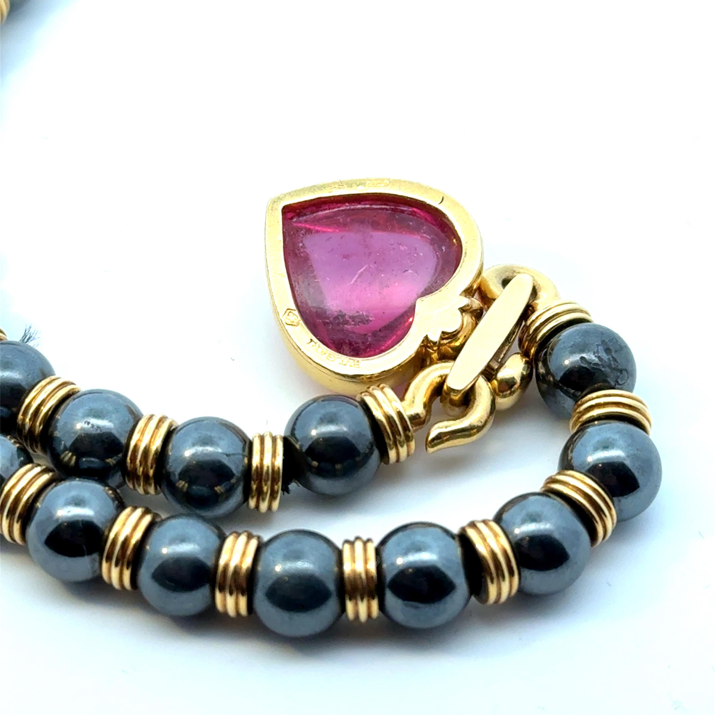 Bulgari Vintage Herz-Halskette aus 18 Karat Gold mit Schildpatt und Hämatit im Zustand „Hervorragend“ im Angebot in Milano, IT