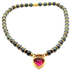 Collar Bulgari Vintage Corazón Tormalina Hematites Oro 18kt
