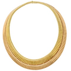 Bulgari Vintage Italian 18 Karat Two-Tone Yellow Rose Gold Tubogas Collar