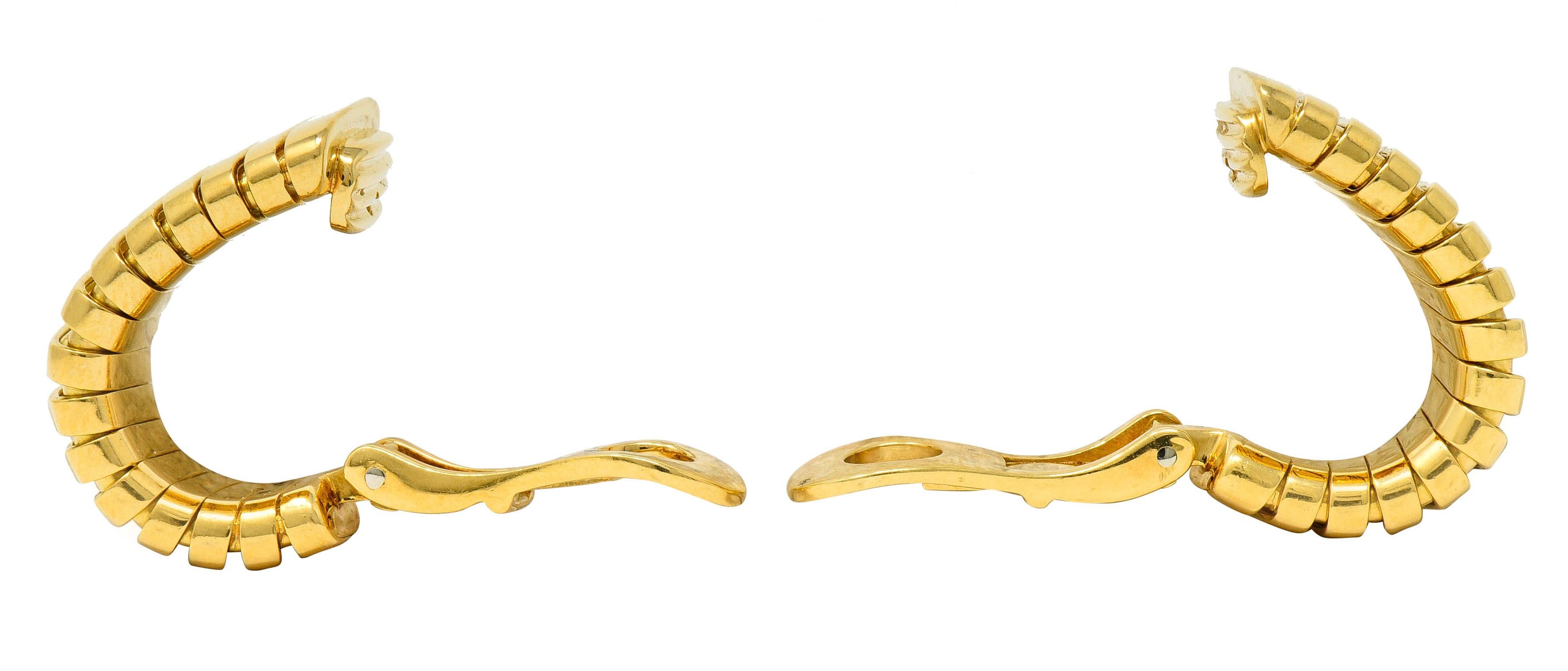 Bulgari Vintage Italian 18 Karat Yellow Gold Tubogas Ear-Clip Earrings In Excellent Condition In Philadelphia, PA