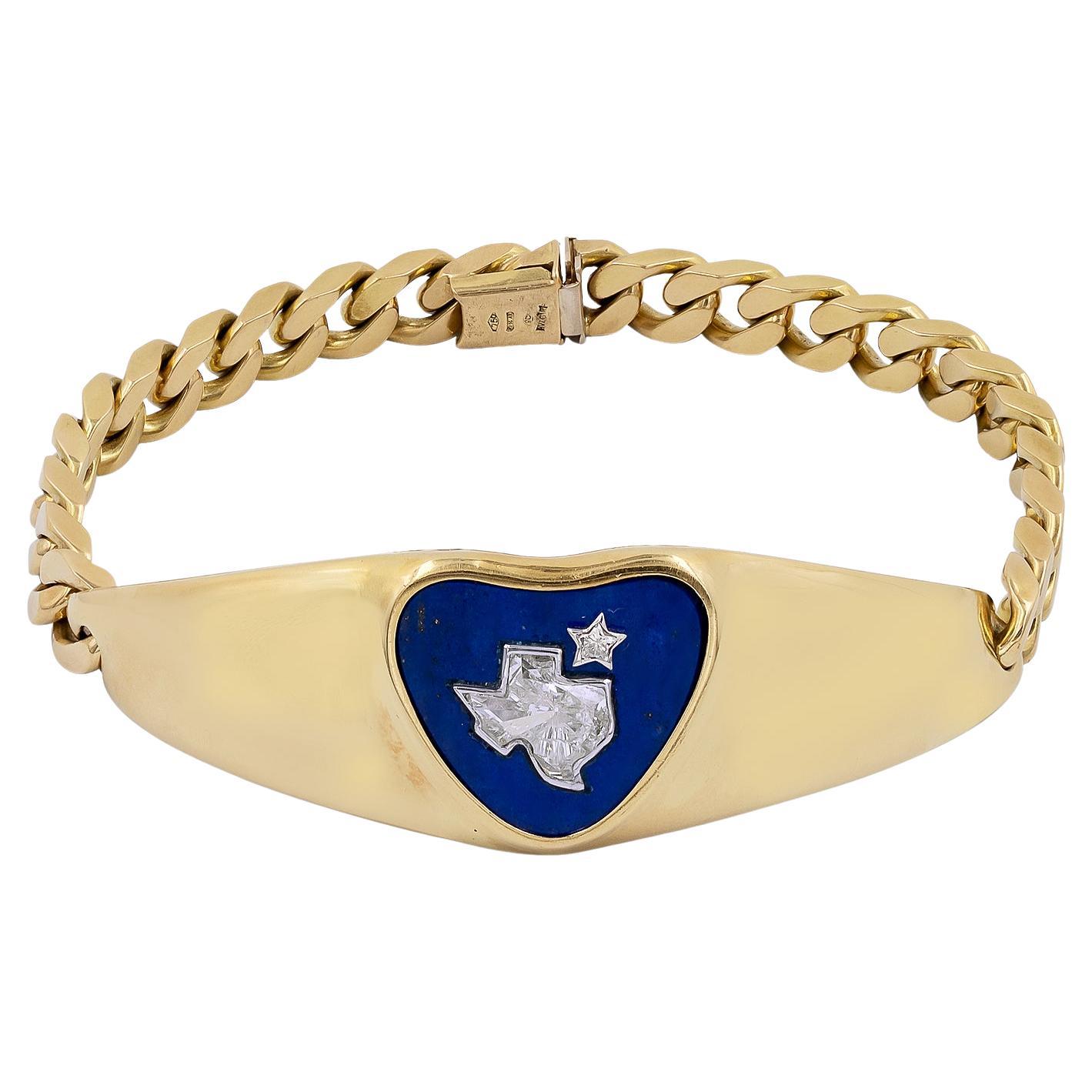 Bulgari Bracelet identifiant vintage en lapis-lazuli et diamants du Texas en vente