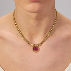 Bulgari Vintage Large Pink Tourmaline and Sapphire 18K Gold Curb-Link Necklace