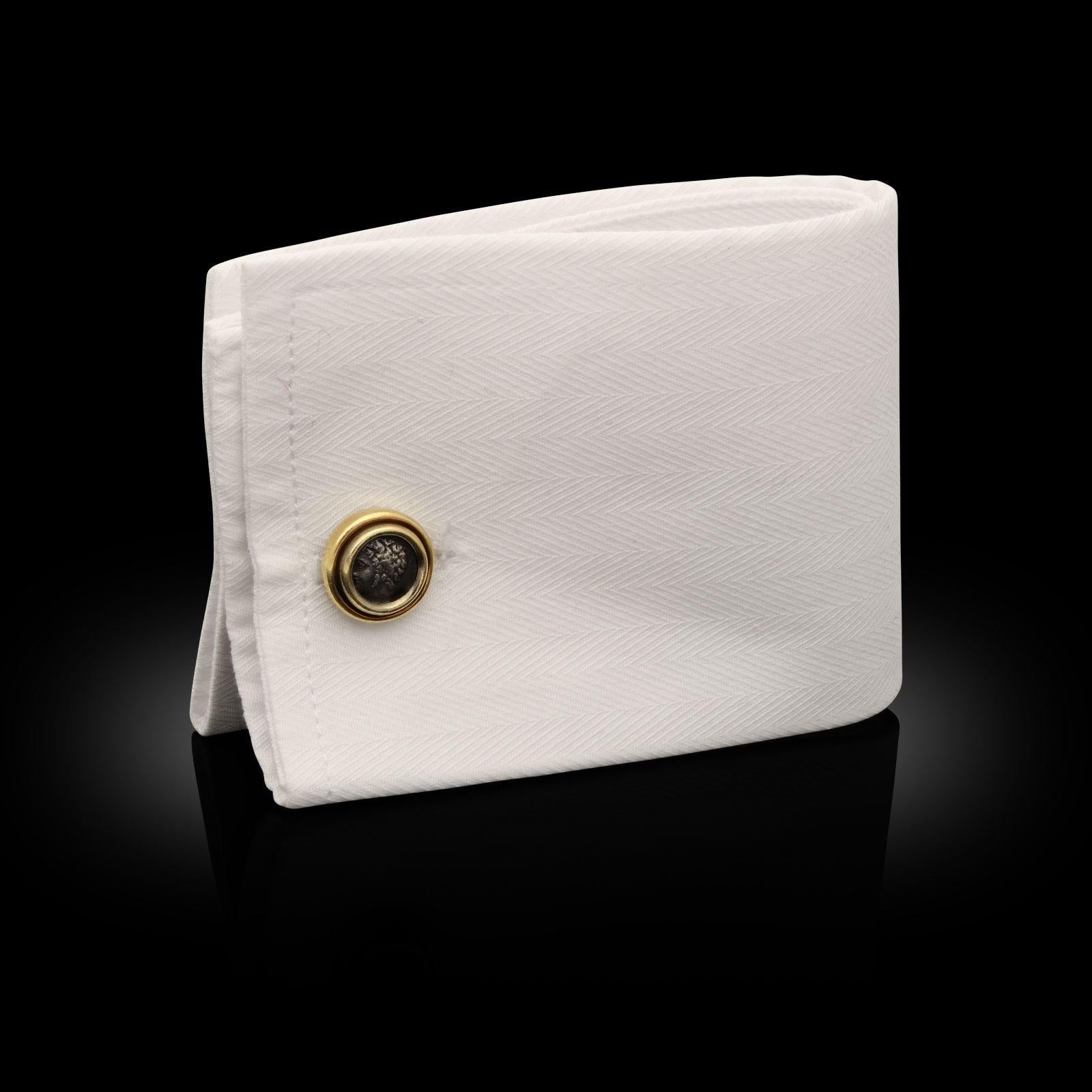 Women's or Men's Bulgari Vintage Monete Cufflinks With Ancient Silver Coins In 18ct Yellow Gold
