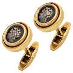 Bulgari Vintage Monete Cufflinks With Ancient Silver Coins In 18ct Yellow Gold