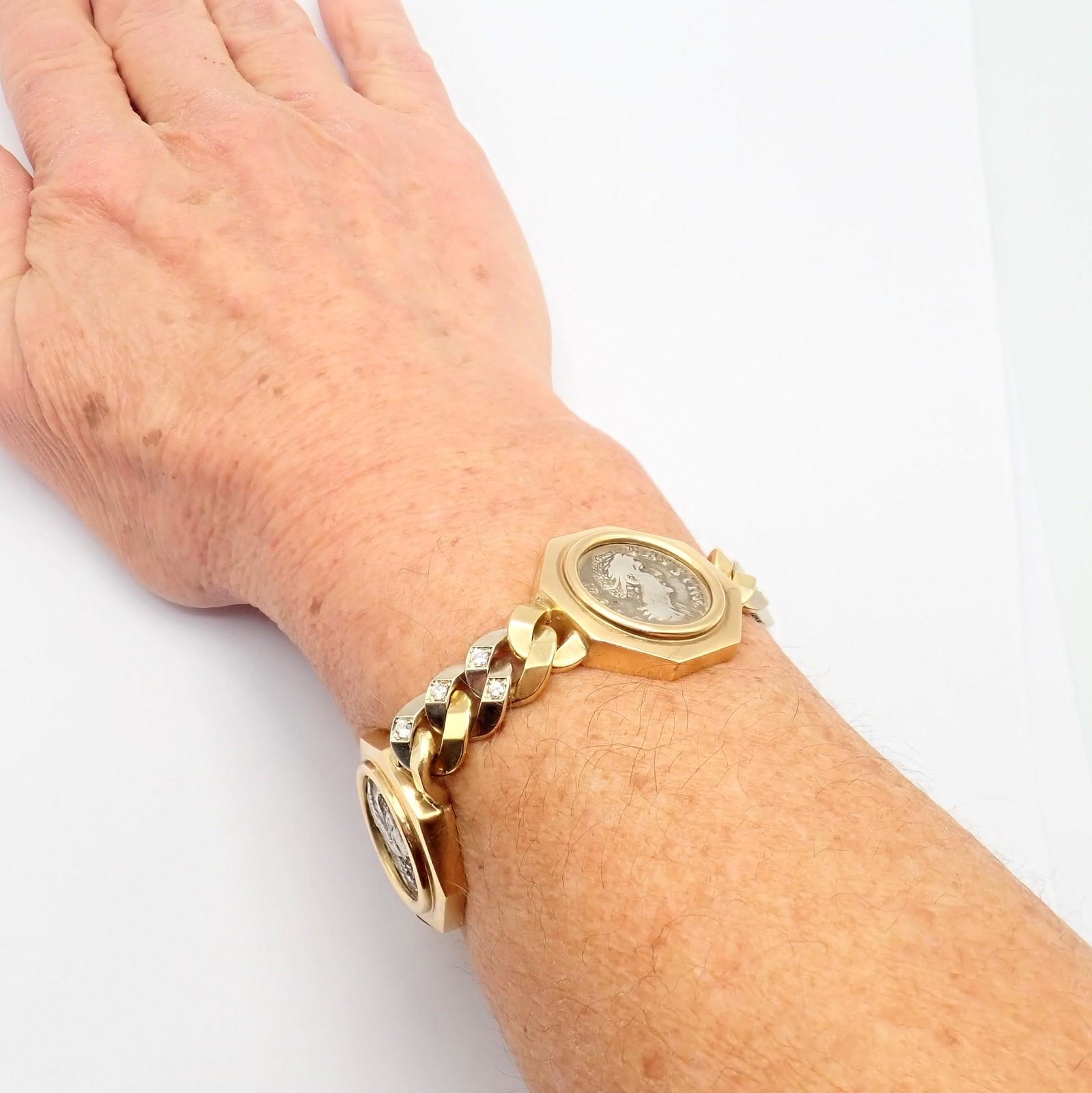 Bulgari Vintage Monete Three Large Ancient Coin Diamond Gold Link Bracelet in vendita 5