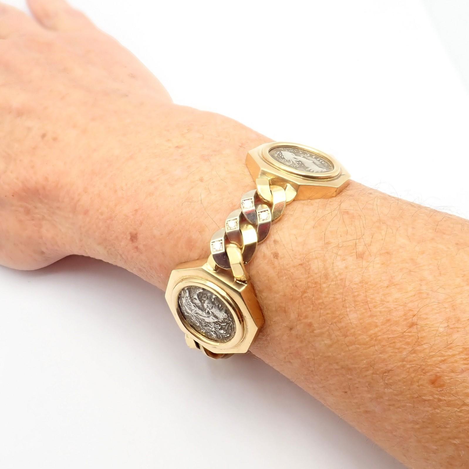 Bulgari Vintage Monete Three Large Ancient Coin Diamond Gold Link Bracelet in vendita 7