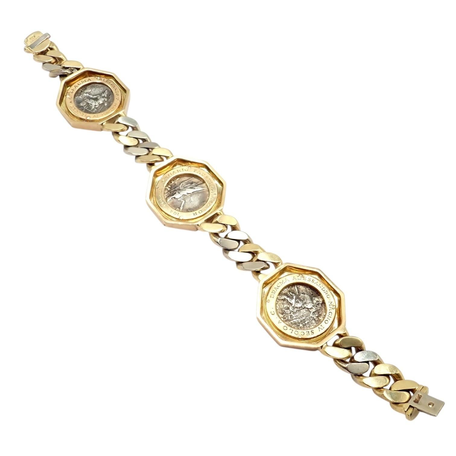 Bulgari Vintage Monete Three Large Ancient Coin Diamond Gold Link Bracelet in vendita 8