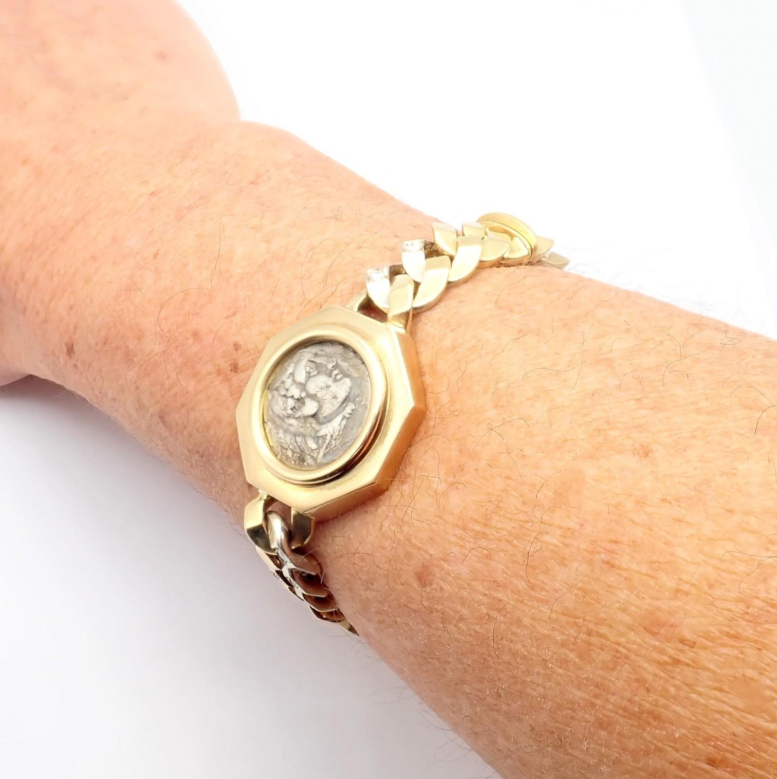 Bulgari Vintage Monete Three Large Ancient Coin Diamond Gold Link Bracelet in vendita 9