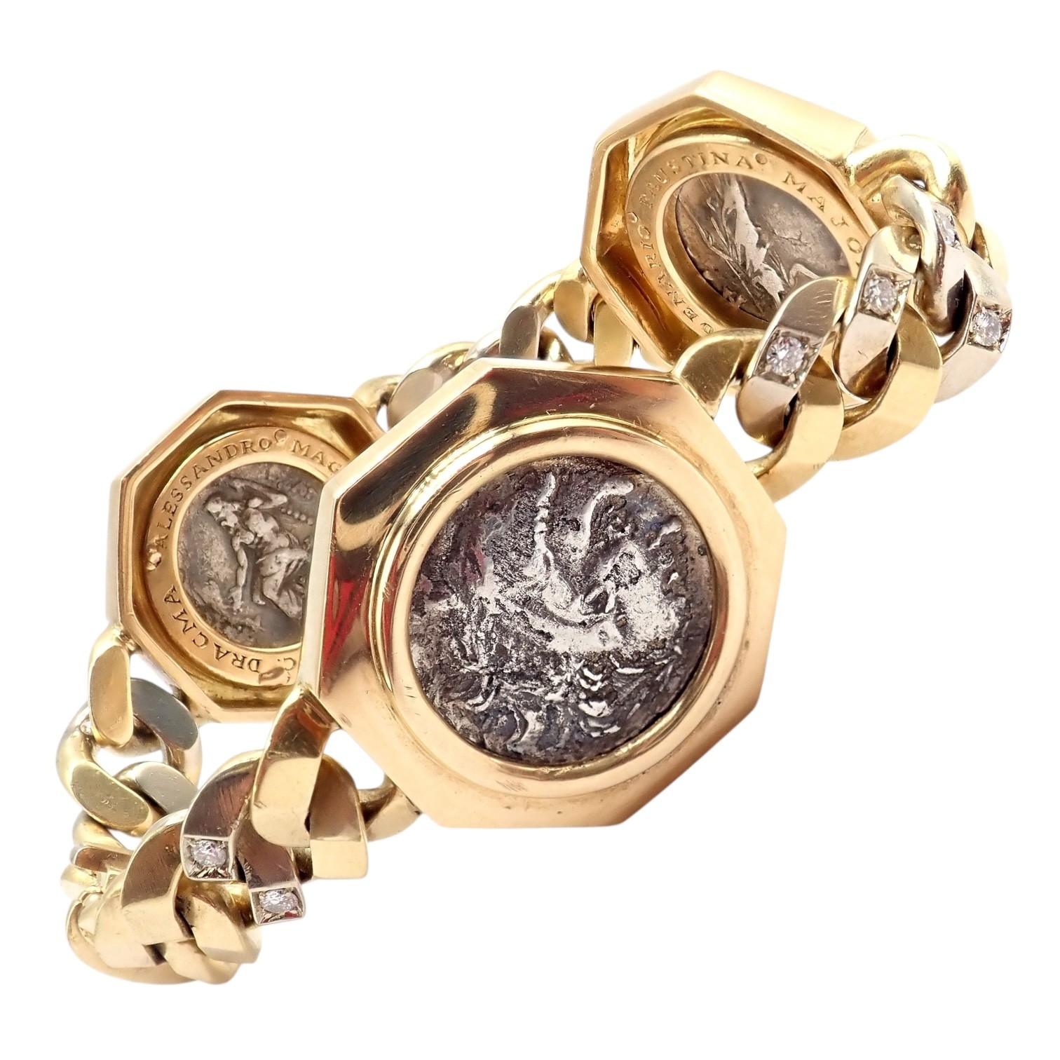 Bulgari Vintage Monete Three Large Ancient Coin Diamond Gold Link Bracelet in vendita 13
