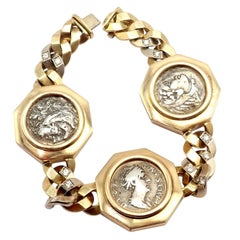 Bulgari Vintage Monete Three Large Ancient Coin Diamond Gold Link Bracelet