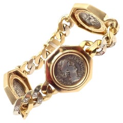 Bulgari Vintage Monete Three Large Ancient Coin Diamond Gold Link Bracelet