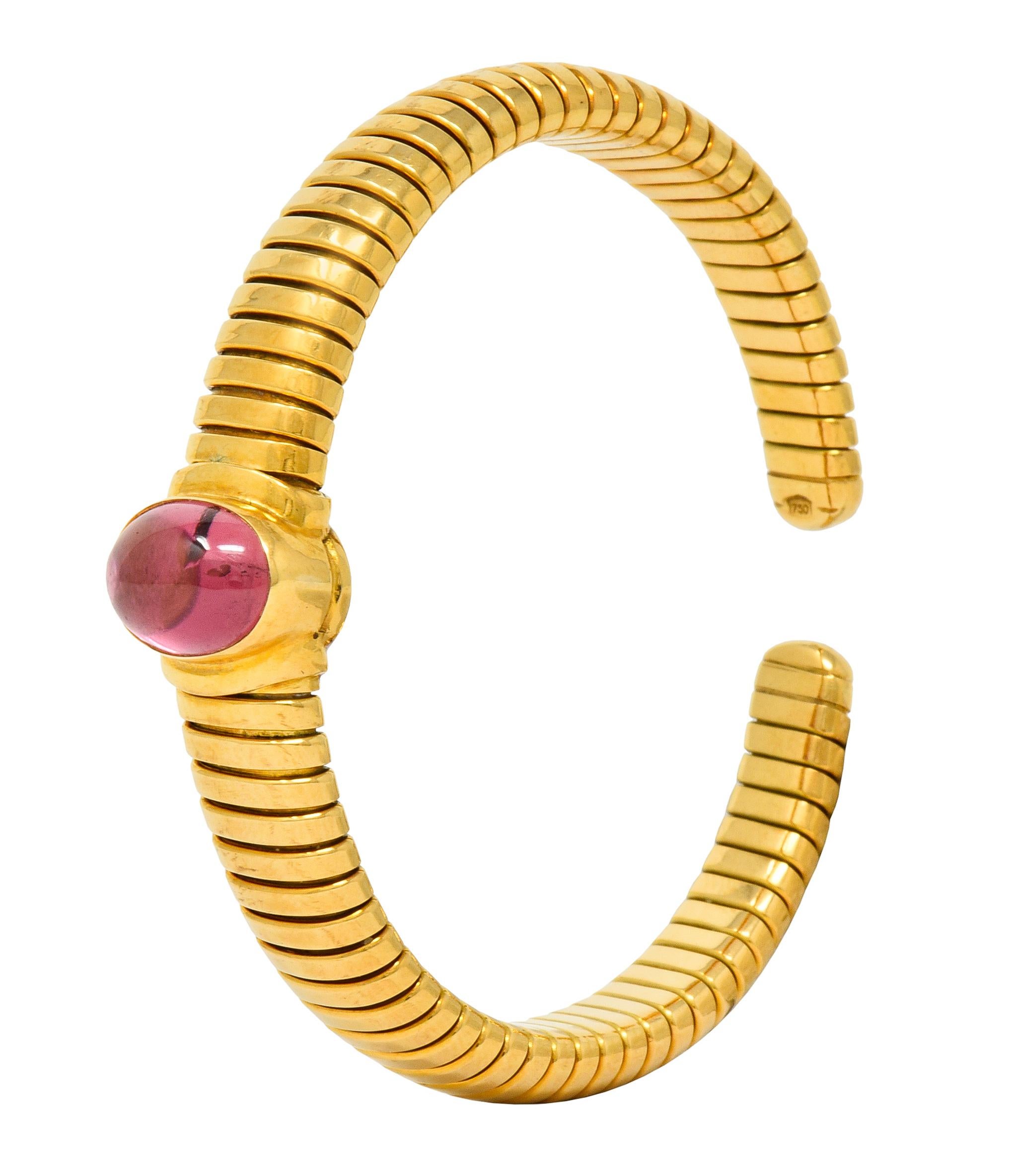 Bulgari Vintage Pink Tourmaline 18 Karat Gold Tubogas Cuff Bracelet 4
