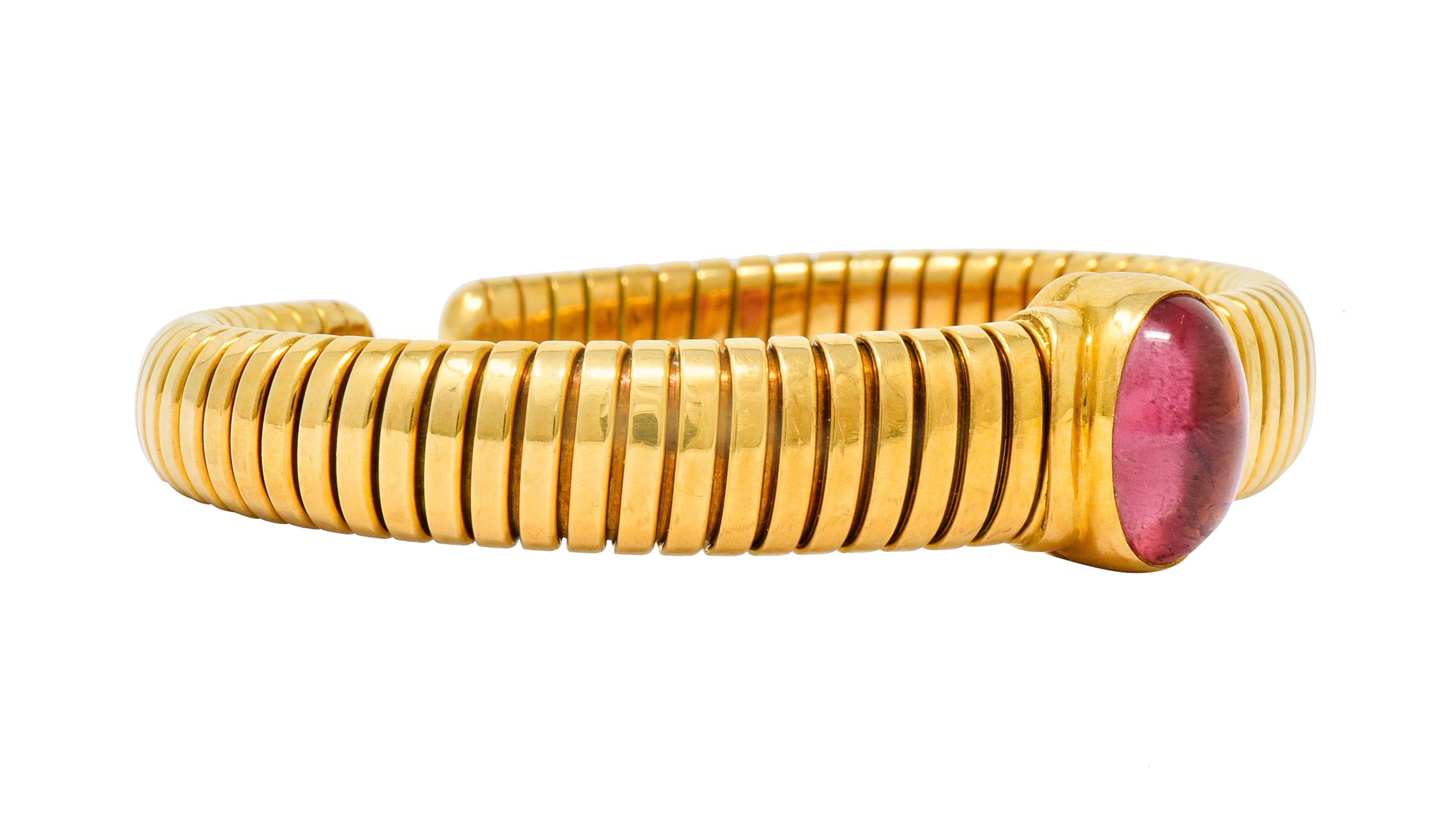 Contemporary Bulgari Vintage Pink Tourmaline 18 Karat Gold Tubogas Cuff Bracelet