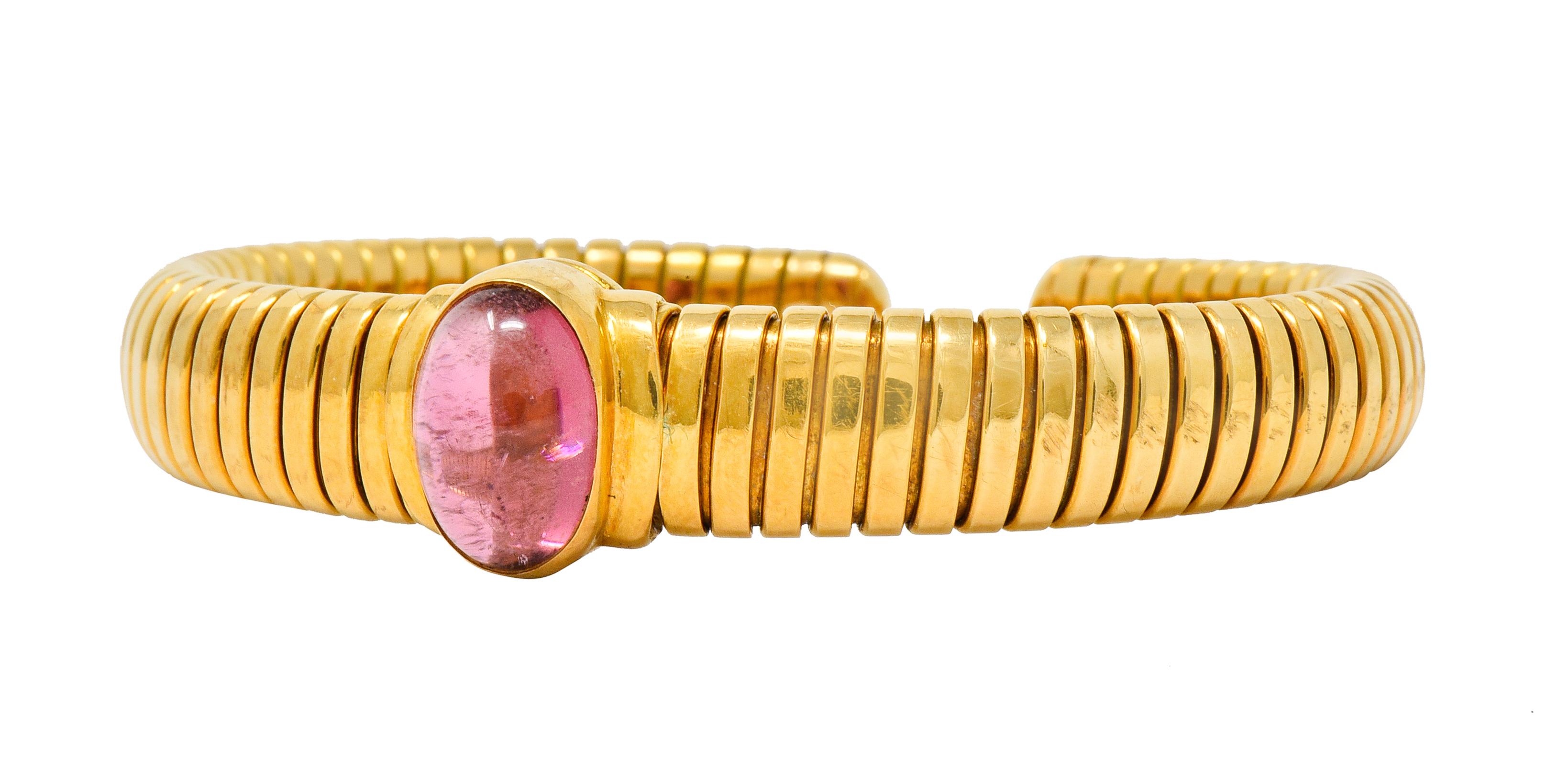 Bulgari Vintage Pink Tourmaline 18 Karat Gold Tubogas Cuff Bracelet 1
